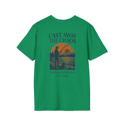 Cast Away the Chaos Fishing T-Shirt – Vintage Sunset Lake Design