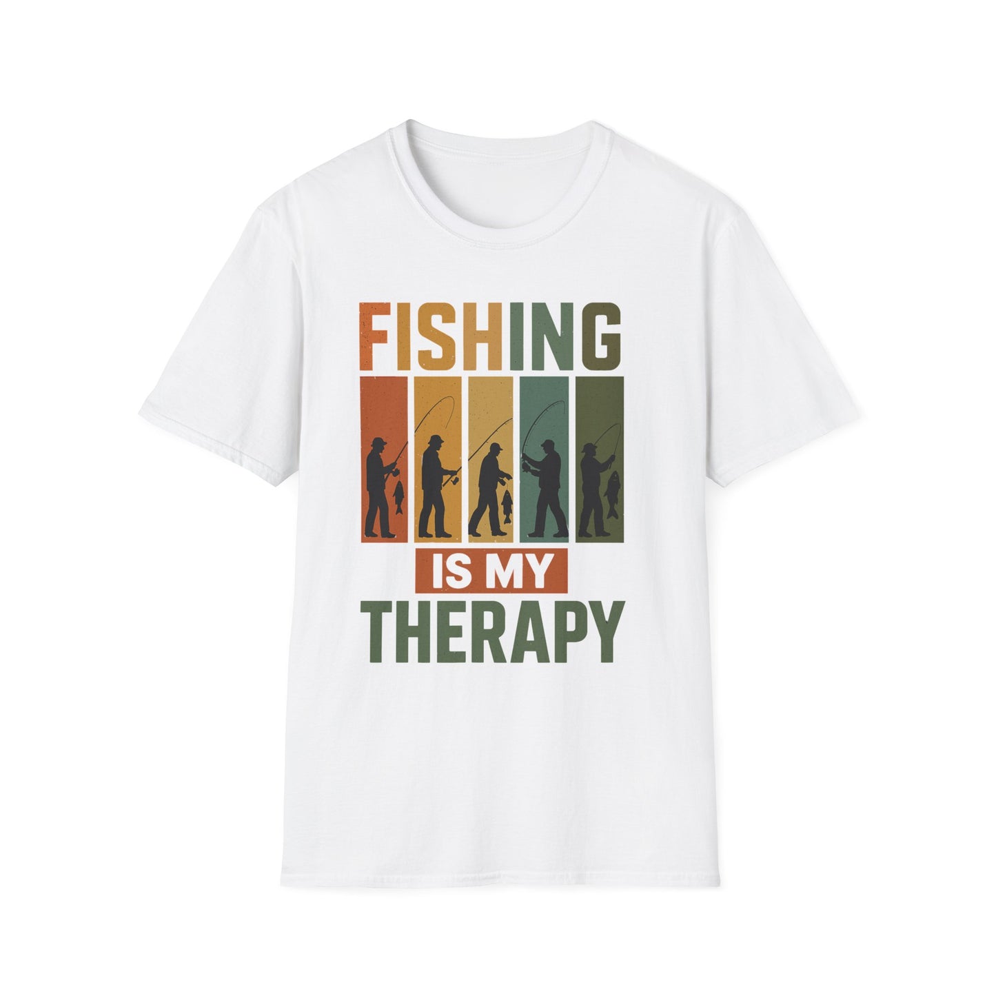 Fishing Is My Therapy T-Shirt – Funny Retro Fishing Shirt for Men, Gift for Fishermen, Outdoor Adventure Tee