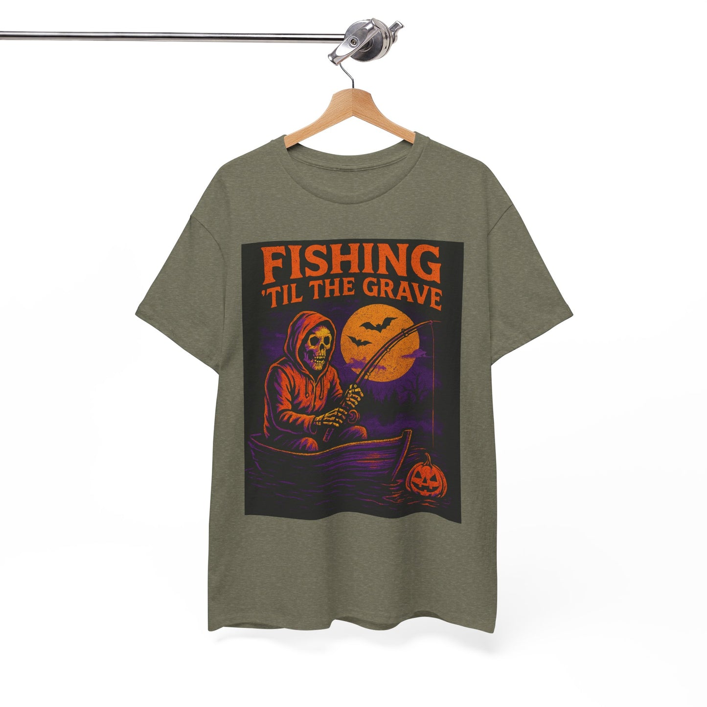 Fishing ’Til The Grave Halloween Shirt – Vintage Ghost Fisherman Tee for Men, Spooky Angler Gift
