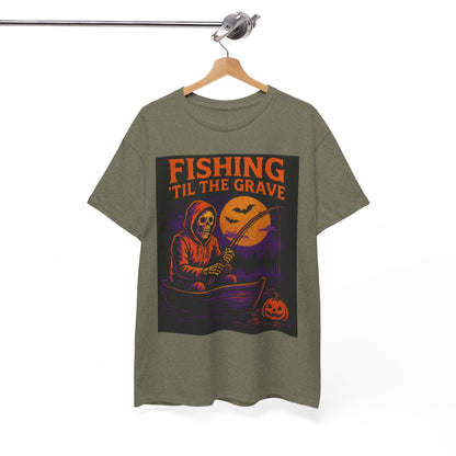 Fishing ’Til The Grave Halloween Shirt – Vintage Ghost Fisherman Tee for Men, Spooky Angler Gift