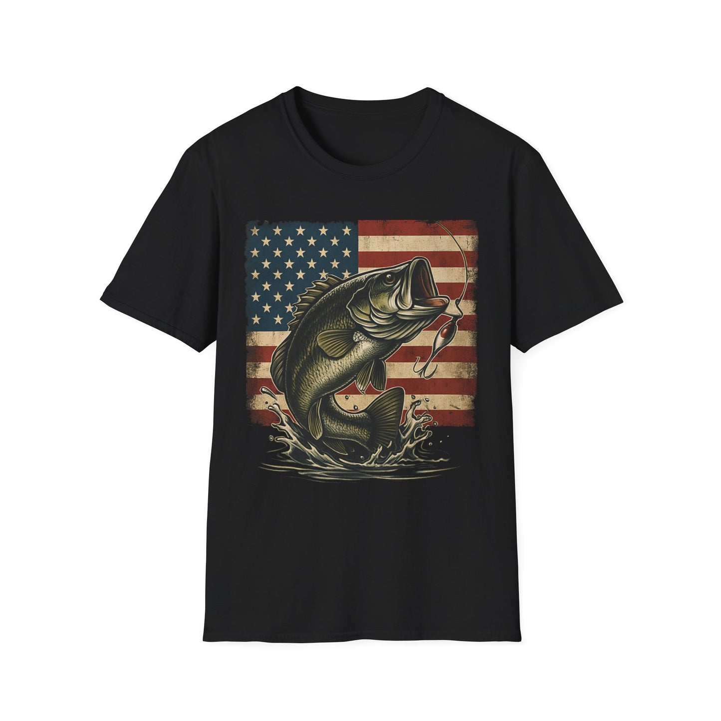 American Flag Fishing T-Shirt – Patriotic Bass Tee for Men & Women