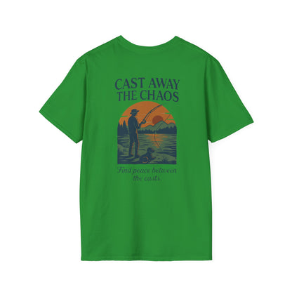 Cast Away the Chaos Fishing T-Shirt – Vintage Sunset Lake Design