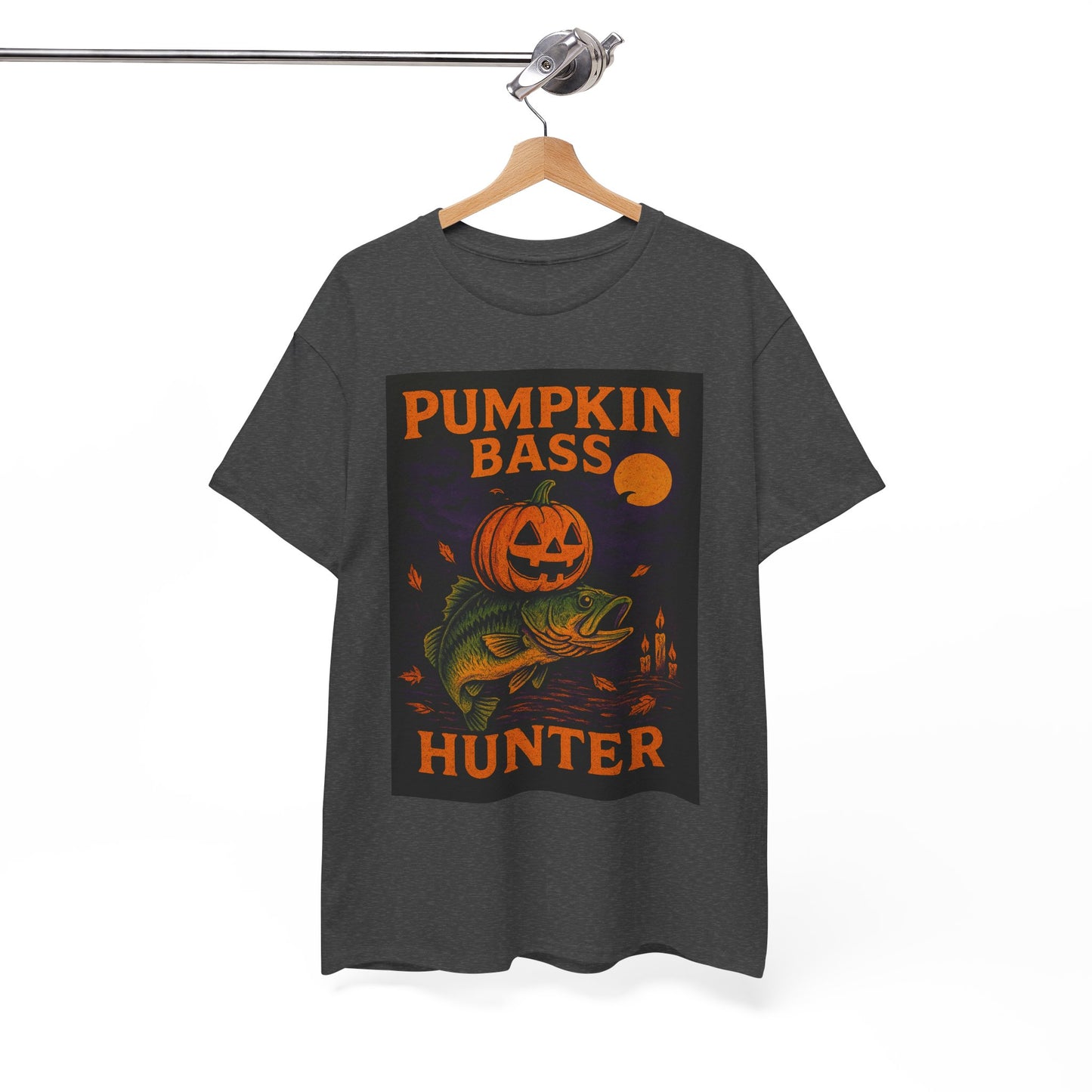 Pumpkin Bass Hunter Fishing Tee - Halloween Outdoor Shirt for Men, Fall Casual Wear, Perfect Fisherman Gift