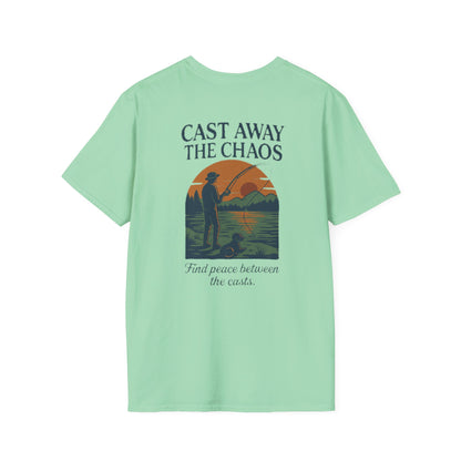 Cast Away the Chaos Fishing T-Shirt – Vintage Sunset Lake Design