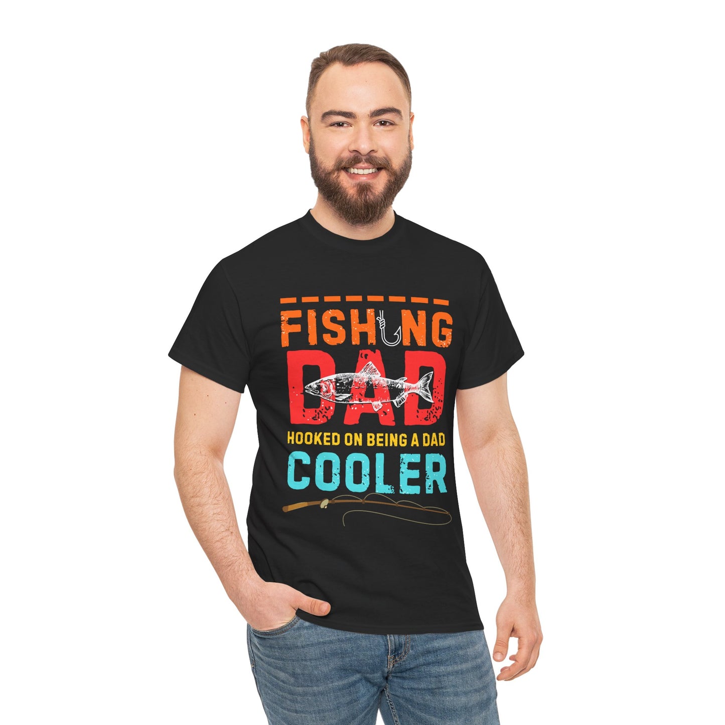 Fishing Dad Heavy Cotton Tee – Comfortable & Funny Shirt for Dads Who Love to Fish