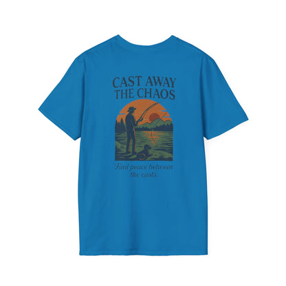 Cast Away the Chaos Fishing T-Shirt – Vintage Sunset Lake Design
