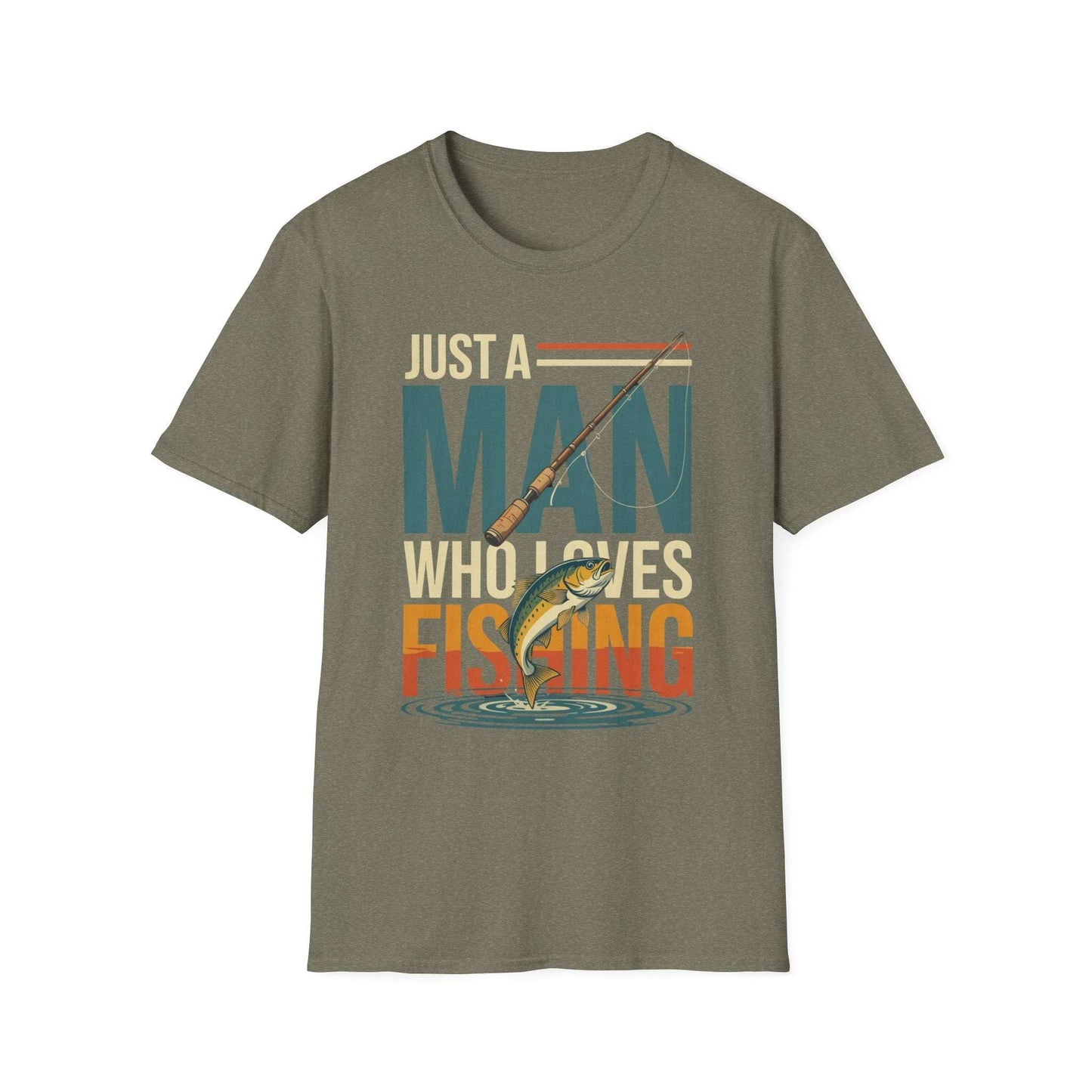 Just a Man Who Loves Fishing T-Shirt – Perfect Gift for Dad | Outdoor Adventure & Weekend Wear