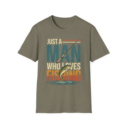 Just a Man Who Loves Fishing T-Shirt – Perfect Gift for Dad | Outdoor Adventure & Weekend Wear
