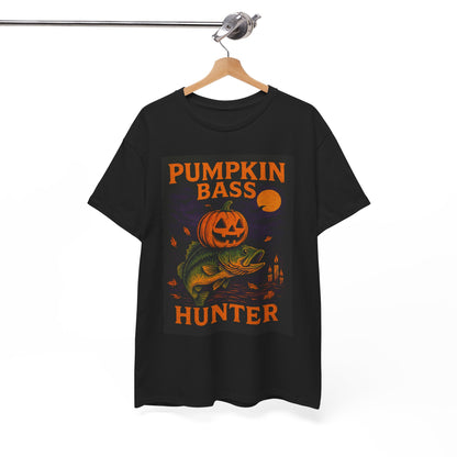 Pumpkin Bass Hunter Fishing Tee - Halloween Outdoor Shirt for Men, Fall Casual Wear, Perfect Fisherman Gift