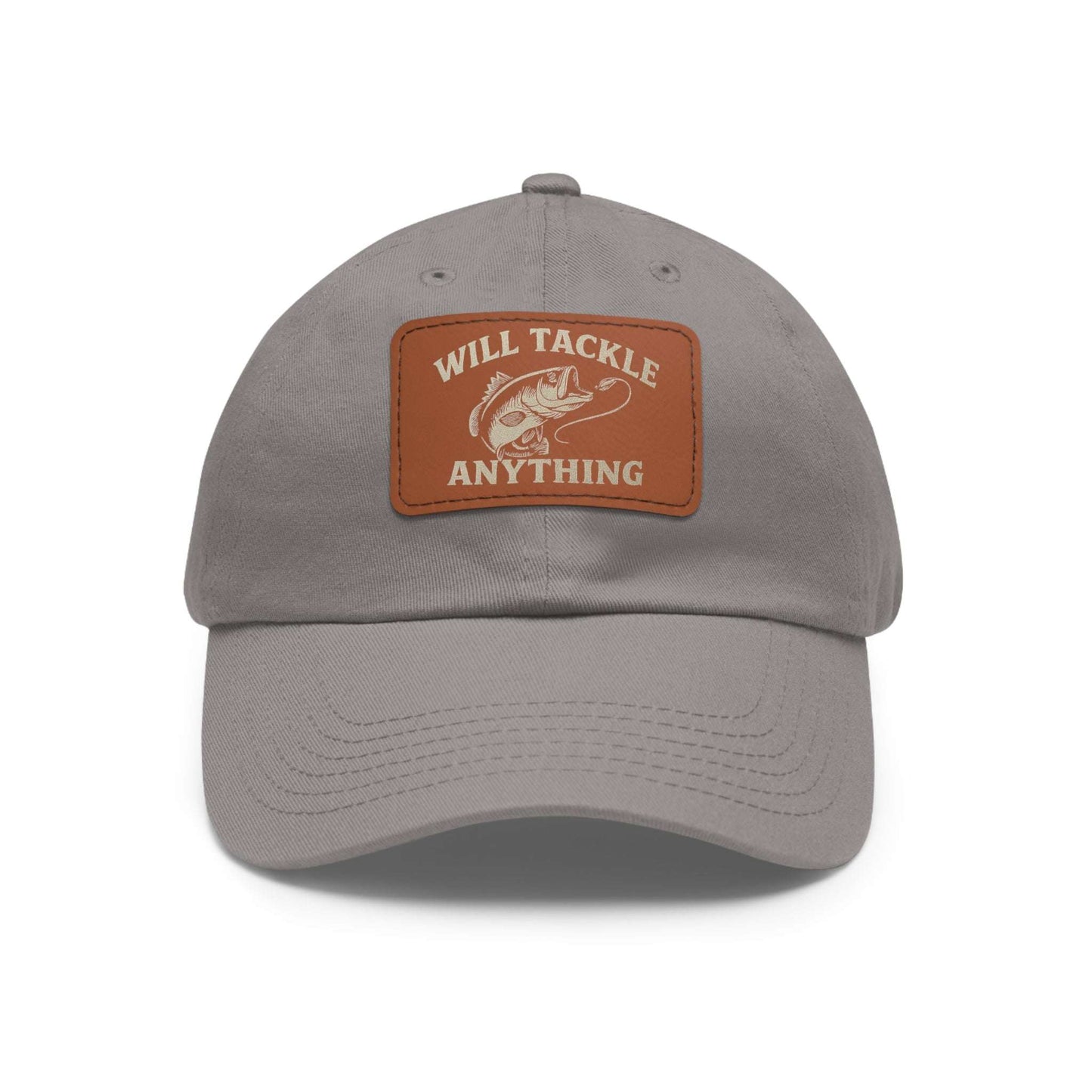 Will Tackle Anything Leather Dad Hat – Fishing Gift for Dad, Outdoor Adventure Cap