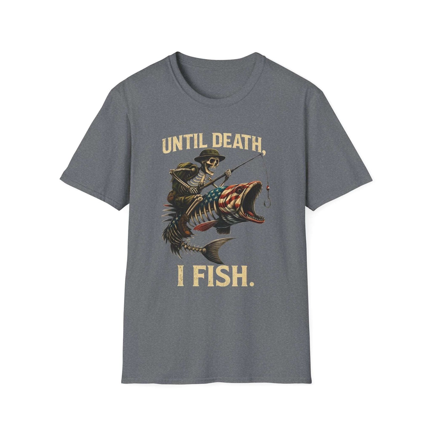 Until Death I Fish T-Shirt – Fishing Skeleton Graphic Tee | Unisex Outdoor Gift for Anglers