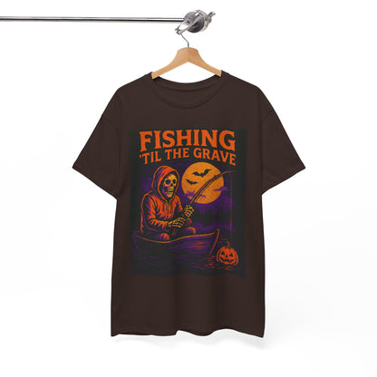 Fishing ’Til The Grave Halloween Shirt – Vintage Ghost Fisherman Tee for Men, Spooky Angler Gift