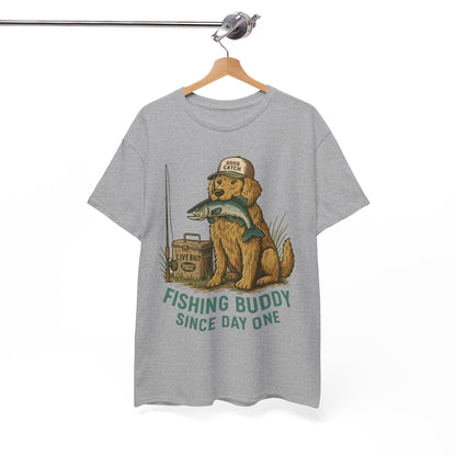Fishing Buddy T-Shirt – Cute Dog & Fishing Graphic Tee | Gift for Men, Pet Lovers & Anglers