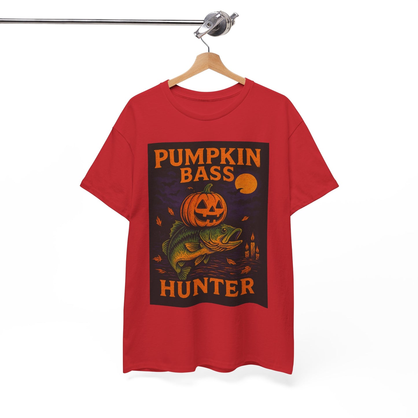 Pumpkin Bass Hunter Fishing Tee - Halloween Outdoor Shirt for Men, Fall Casual Wear, Perfect Fisherman Gift