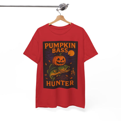 Pumpkin Bass Hunter Fishing Tee - Halloween Outdoor Shirt for Men, Fall Casual Wear, Perfect Fisherman Gift