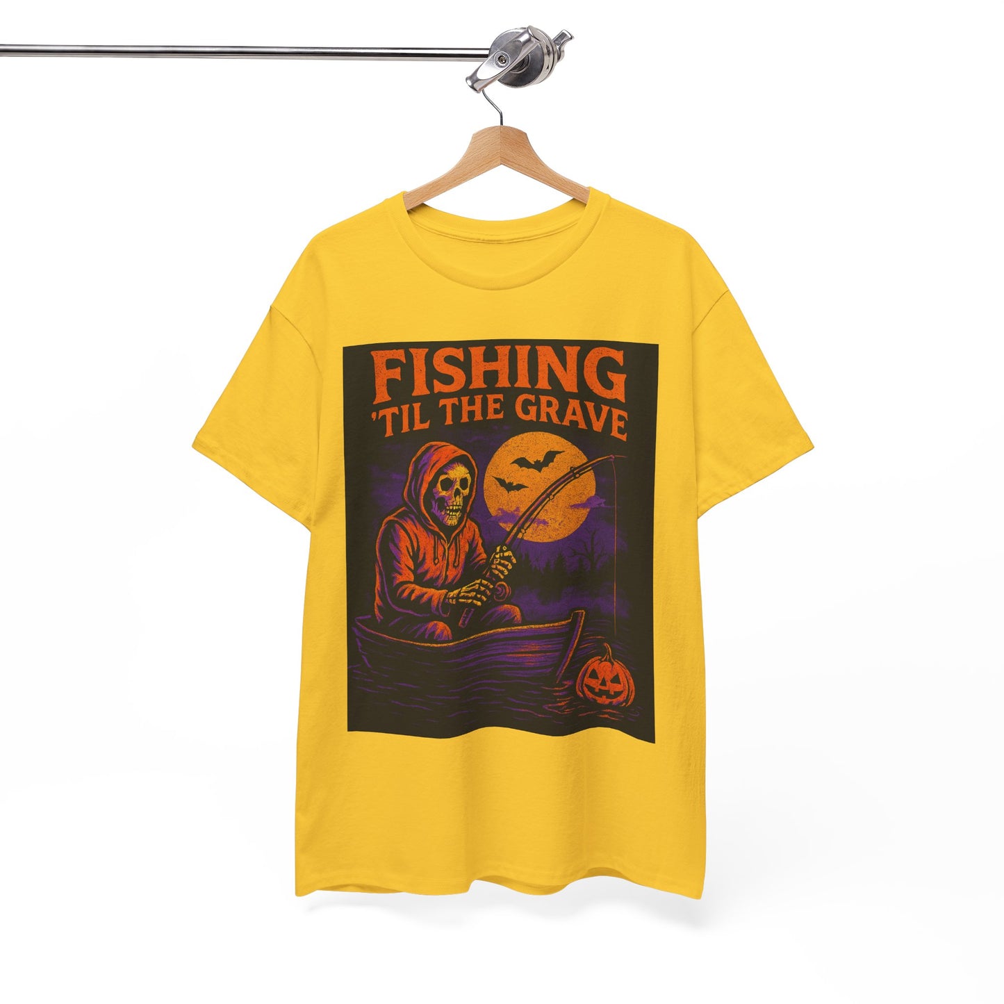 Fishing ’Til The Grave Halloween Shirt – Vintage Ghost Fisherman Tee for Men, Spooky Angler Gift