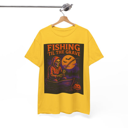 Fishing ’Til The Grave Halloween Shirt – Vintage Ghost Fisherman Tee for Men, Spooky Angler Gift