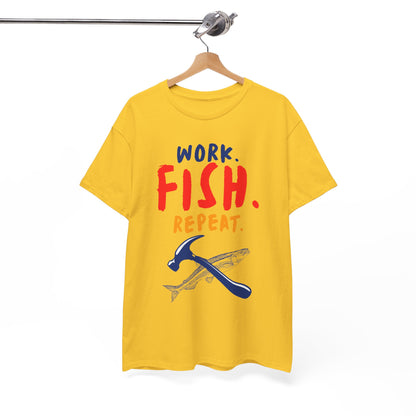 Work. Fish. Repeat. – Funny Fishing T-Shirt for Men, Casual Tee for Dads, Husbands & Anglers