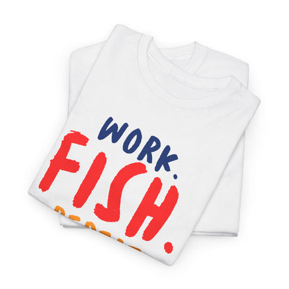 Work. Fish. Repeat. – Funny Fishing T-Shirt for Men, Casual Tee for Dads, Husbands & Anglers