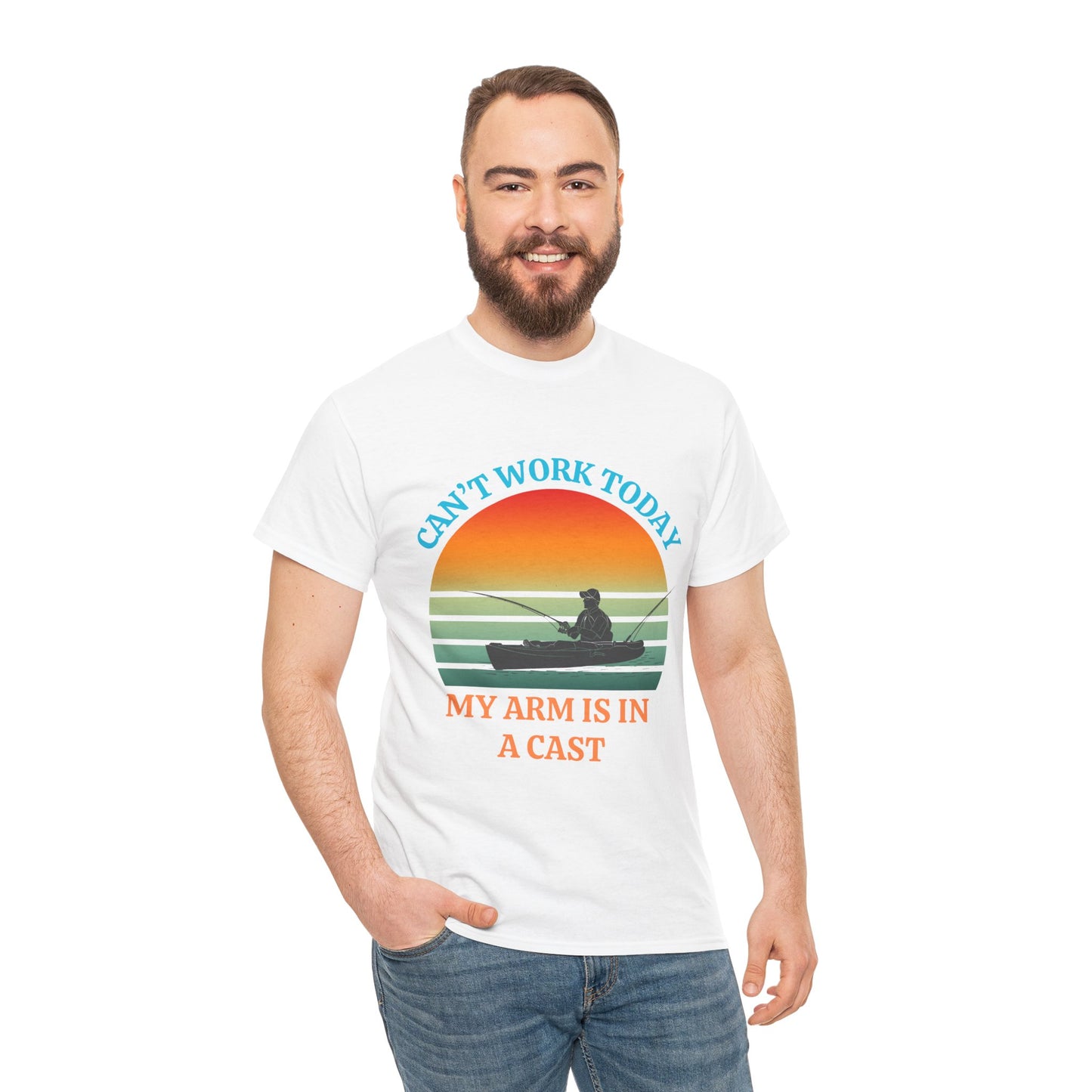 Funny Fishing Tee – “Can’t Work Today, My Arm Is in a Cast” Shirt for Outdoor Lovers