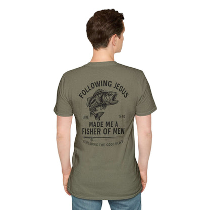 Fisher of Men T-Shirt – Christian Unisex Tee with Bible Verse | Faith-Based Gift for Anglers