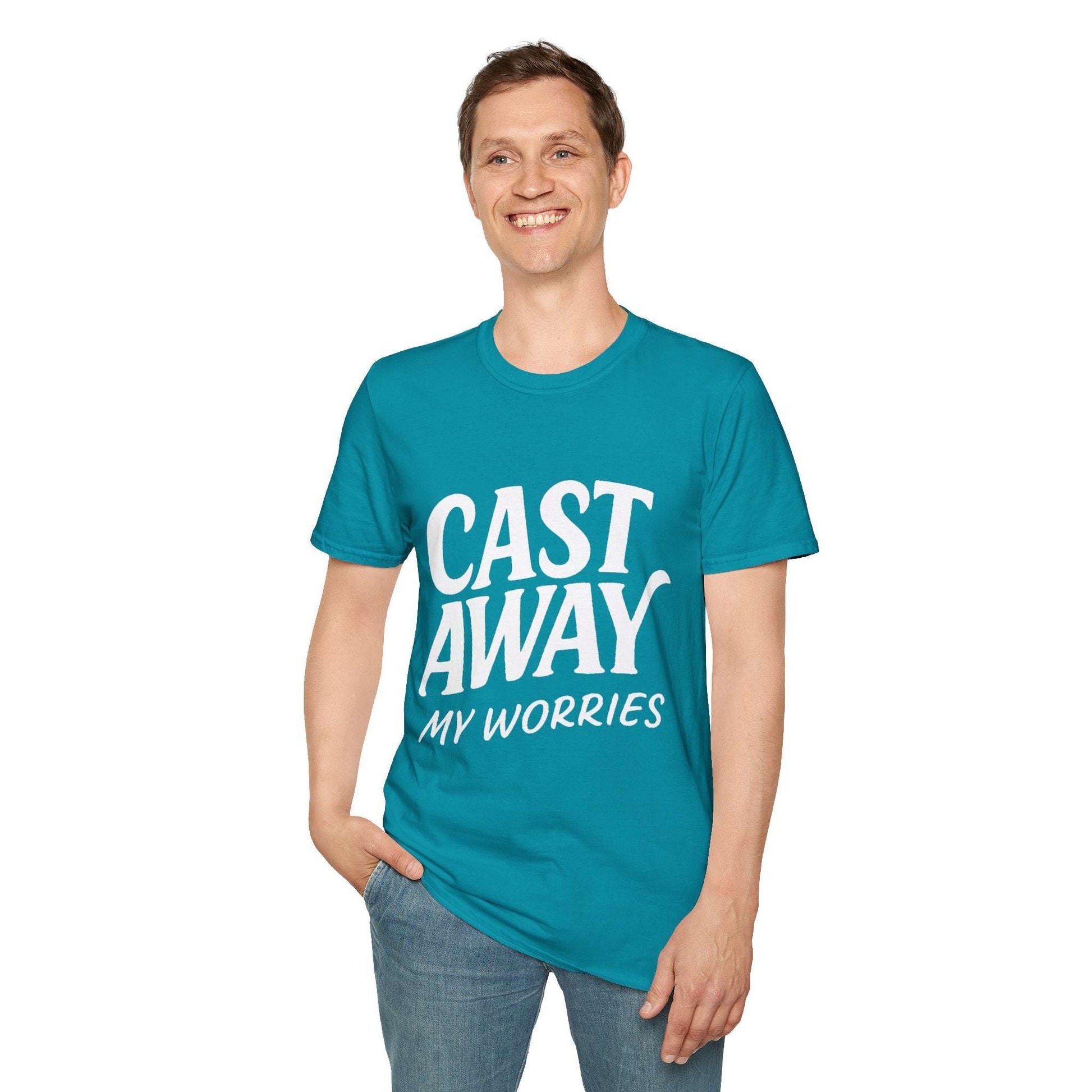 Cast Away My Worries Funny Fishing T-Shirt – Relaxed Fit Angler Tee Gift for Men