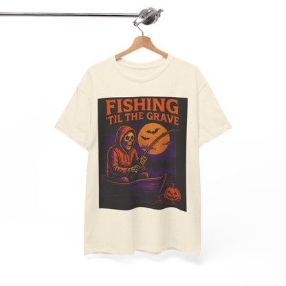 Fishing ’Til The Grave Halloween Shirt – Vintage Ghost Fisherman Tee for Men, Spooky Angler Gift