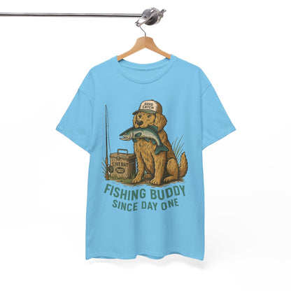 Fishing Buddy T-Shirt – Cute Dog & Fishing Graphic Tee | Gift for Men, Pet Lovers & Anglers