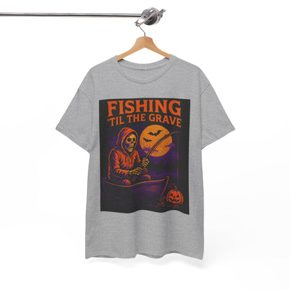 Fishing ’Til The Grave Halloween Shirt – Vintage Ghost Fisherman Tee for Men, Spooky Angler Gift