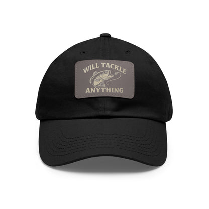 Will Tackle Anything Leather Dad Hat – Fishing Gift for Dad, Outdoor Adventure Cap