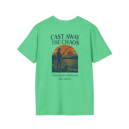 Cast Away the Chaos Fishing T-Shirt – Vintage Sunset Lake Design