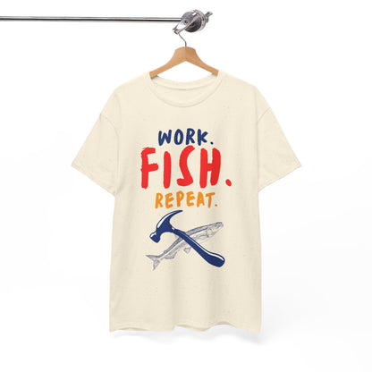 Work. Fish. Repeat. – Funny Fishing T-Shirt for Men, Casual Tee for Dads, Husbands & Anglers