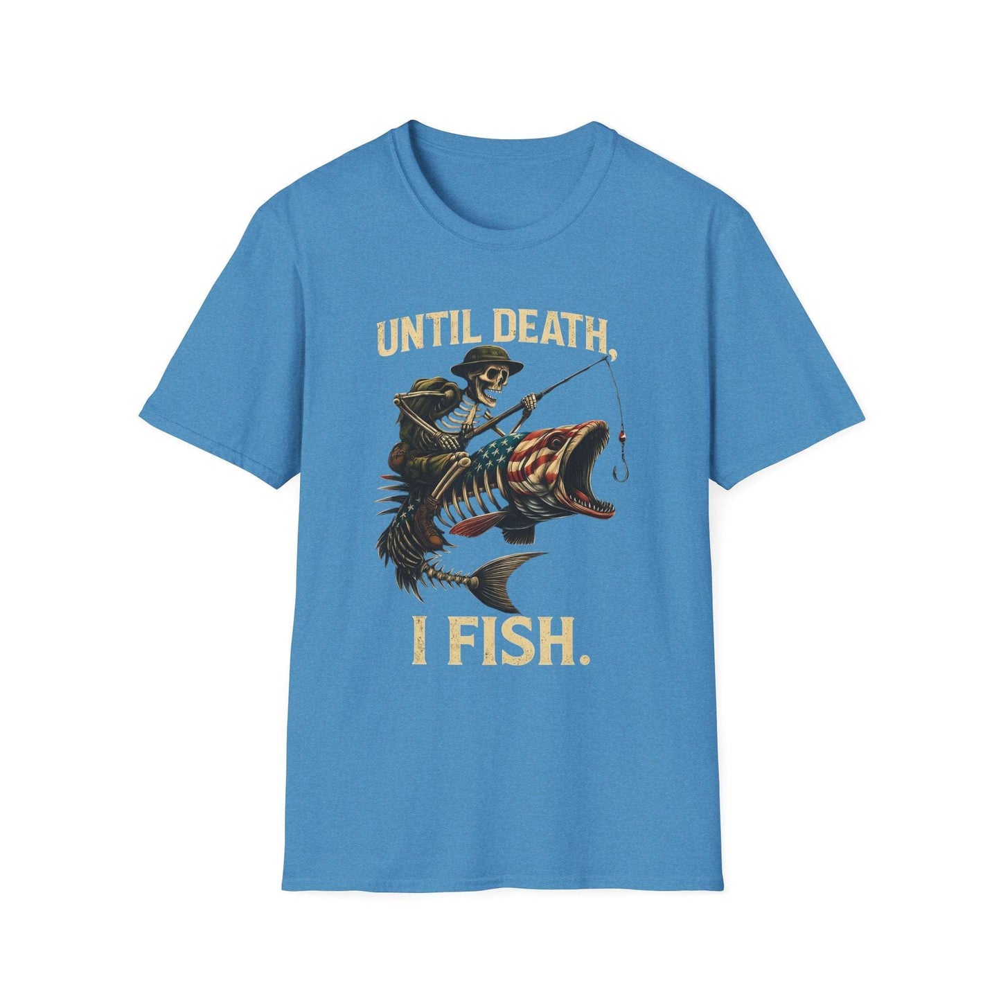 Until Death I Fish T-Shirt – Fishing Skeleton Graphic Tee | Unisex Outdoor Gift for Anglers
