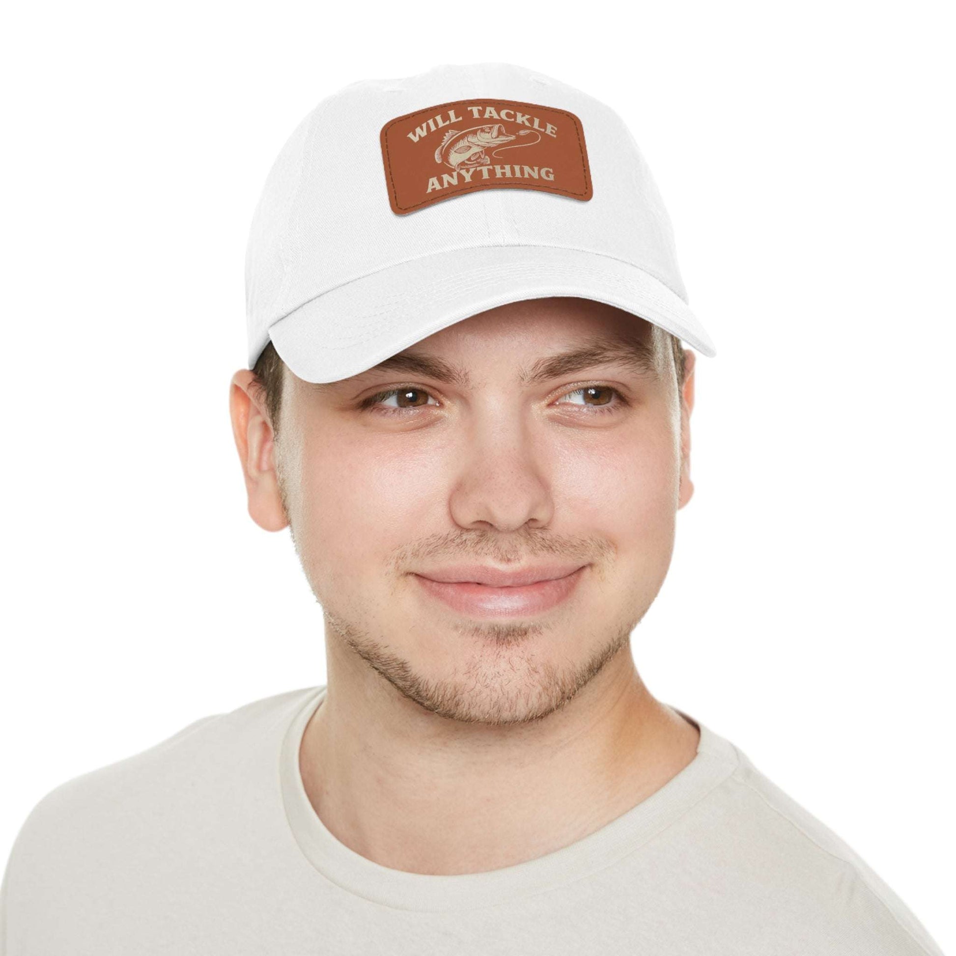 Will Tackle Anything Leather Dad Hat – Fishing Gift for Dad, Outdoor Adventure Cap