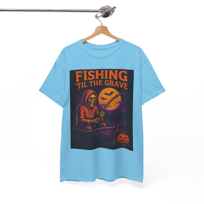 Fishing ’Til The Grave Halloween Shirt – Vintage Ghost Fisherman Tee for Men, Spooky Angler Gift