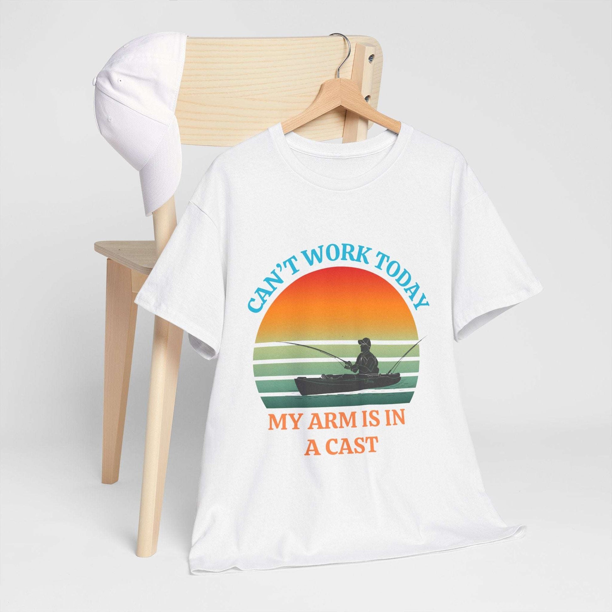 Funny Fishing Tee – “Can’t Work Today, My Arm Is in a Cast” Shirt for Outdoor Lovers