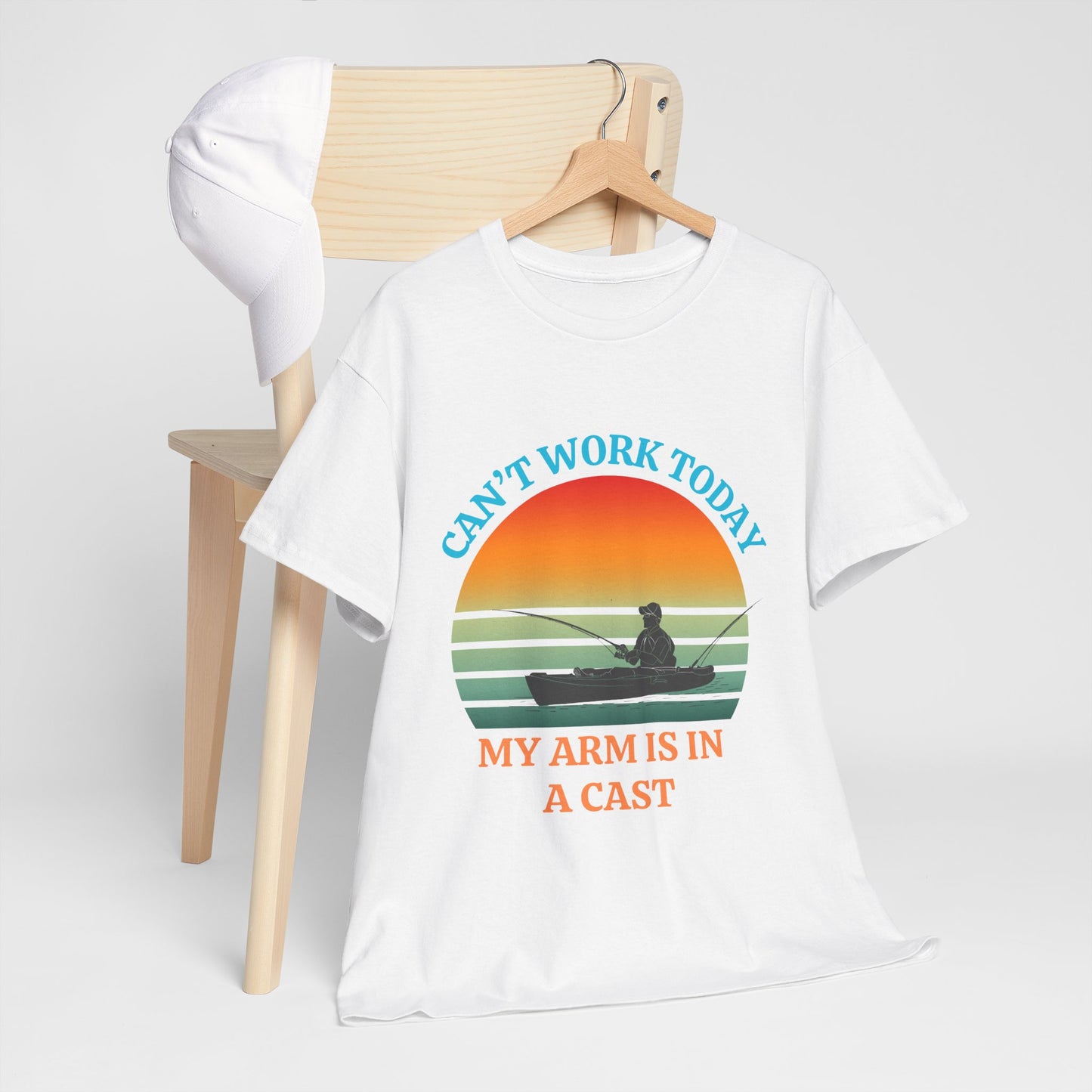 Funny Fishing Tee – “Can’t Work Today, My Arm Is in a Cast” Shirt for Outdoor Lovers