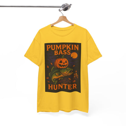 Pumpkin Bass Hunter Fishing Tee - Halloween Outdoor Shirt for Men, Fall Casual Wear, Perfect Fisherman Gift