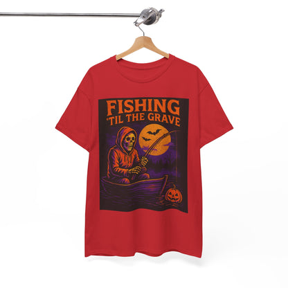 Fishing ’Til The Grave Halloween Shirt – Vintage Ghost Fisherman Tee for Men, Spooky Angler Gift