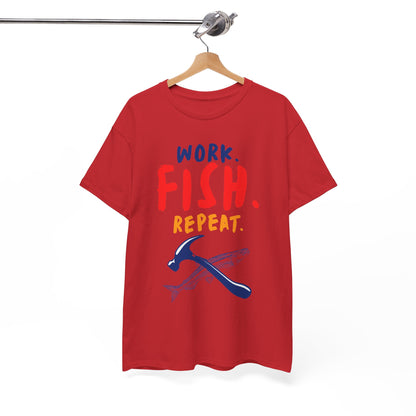 Work. Fish. Repeat. – Funny Fishing T-Shirt for Men, Casual Tee for Dads, Husbands & Anglers