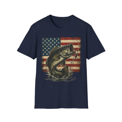 American Flag Fishing T-Shirt – Patriotic Bass Tee for Men & Women