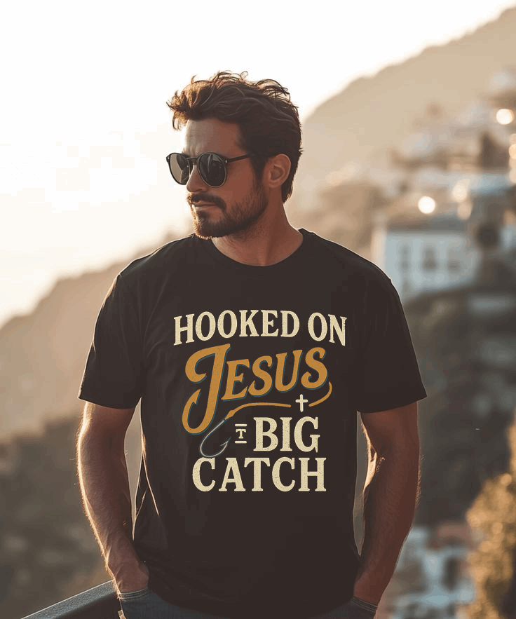 Hooked on Jesus Christian T-Shirt – Faith Unisex Tee, Religious Gift, Church Casual Wear