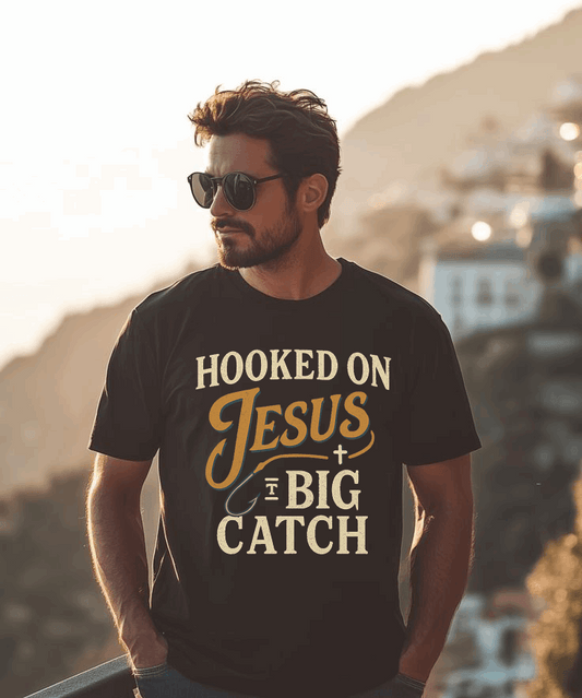 Hooked on Jesus Christian T-Shirt – Faith Unisex Tee, Religious Gift, Church Casual Wear
