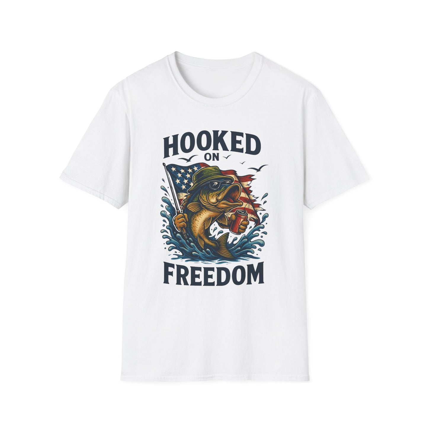 Fishing Freedom T-Shirt – Hooked on Freedom Patriotic Tee | Outdoor Gift for Anglers