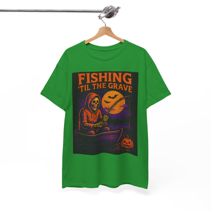 Fishing ’Til The Grave Halloween Shirt – Vintage Ghost Fisherman Tee for Men, Spooky Angler Gift