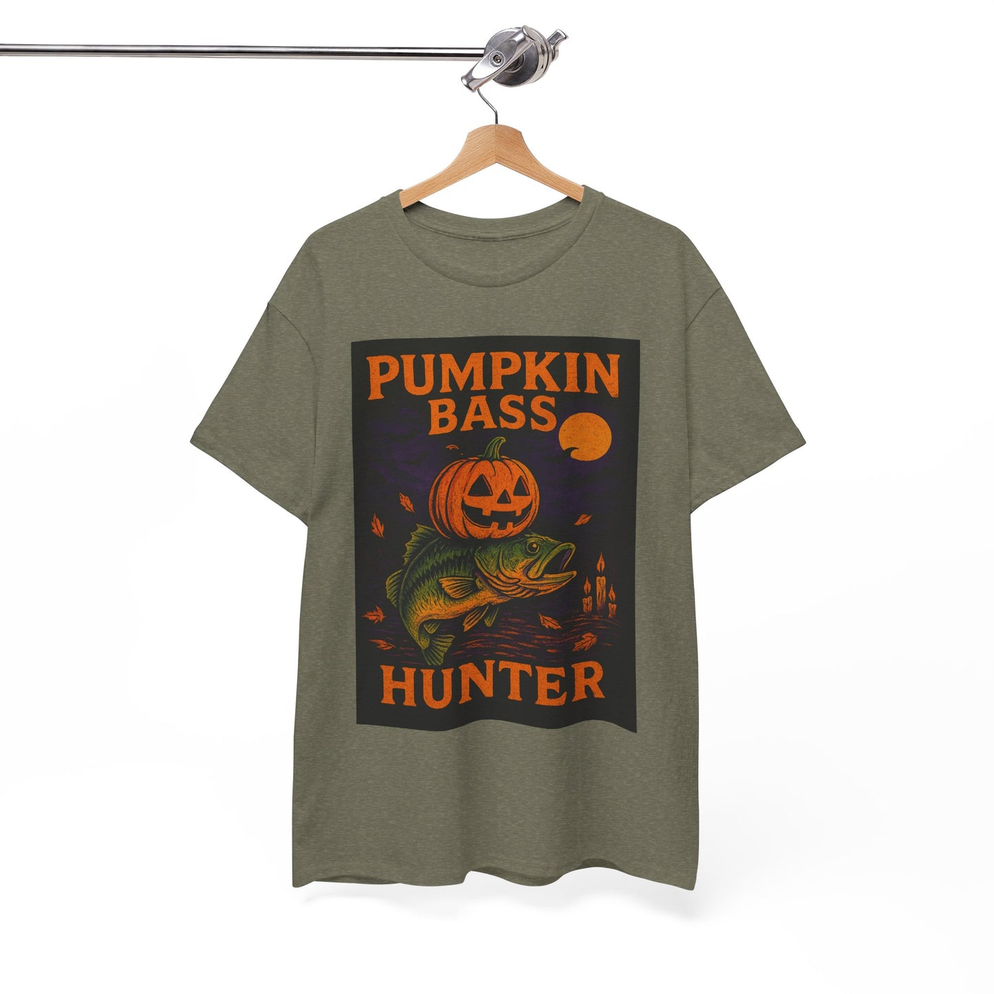 Pumpkin Bass Hunter Fishing Tee - Halloween Outdoor Shirt for Men, Fall Casual Wear, Perfect Fisherman Gift