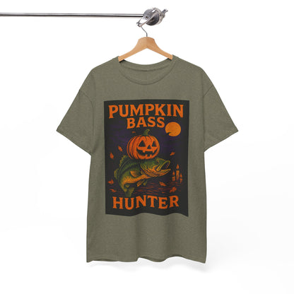 Pumpkin Bass Hunter Fishing Tee - Halloween Outdoor Shirt for Men, Fall Casual Wear, Perfect Fisherman Gift