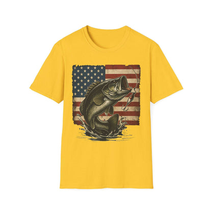 American Flag Fishing T-Shirt – Patriotic Bass Tee for Men & Women