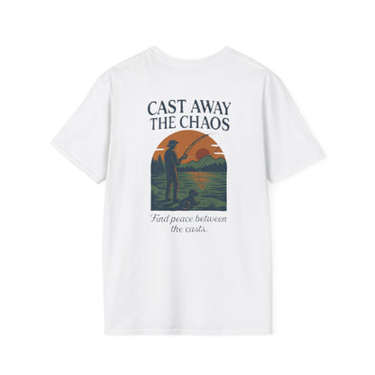 Cast Away the Chaos Fishing T-Shirt – Vintage Sunset Lake Design