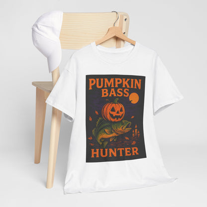 Pumpkin Bass Hunter Fishing Tee - Halloween Outdoor Shirt for Men, Fall Casual Wear, Perfect Fisherman Gift
